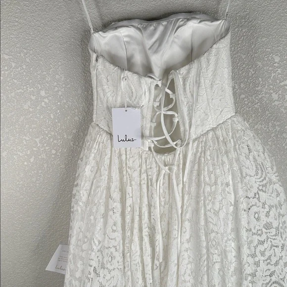 Lulus Shiori White Lace Bustier Basque Waist Strapless Maxi Dress Size XS New! - Picture 8 of 11